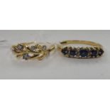 A 9ct gold claw set sapphire an diamond ring; and a 9ct gold,