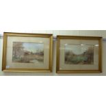 Two similar early 20thC hunting scenes watercolours bearing indistinct signatures 15'' x 10''