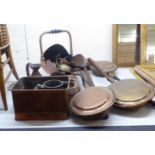 Late Victorian/early 20thC metalware: to include hearth related items and four copper warming pans