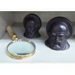 An 'antique' lacquered brass framed magnifying glass,