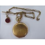 A 9ct gold cased JW Benson pocket watch, faced by a Roman dial with subsidiary seconds,