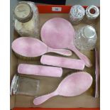 Silver backed and capped dressing table items: to include scent bottles and brushes mixed marks