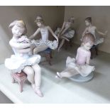 Five Lladro porcelain ballet dancers largest 9''h OS3