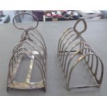 Two similar early 20thC silver six division toast racks mixed marks 11