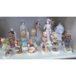 Decorative ceramic Hummel figures 4''h; and Coalport ladies from The Golden Series 9.