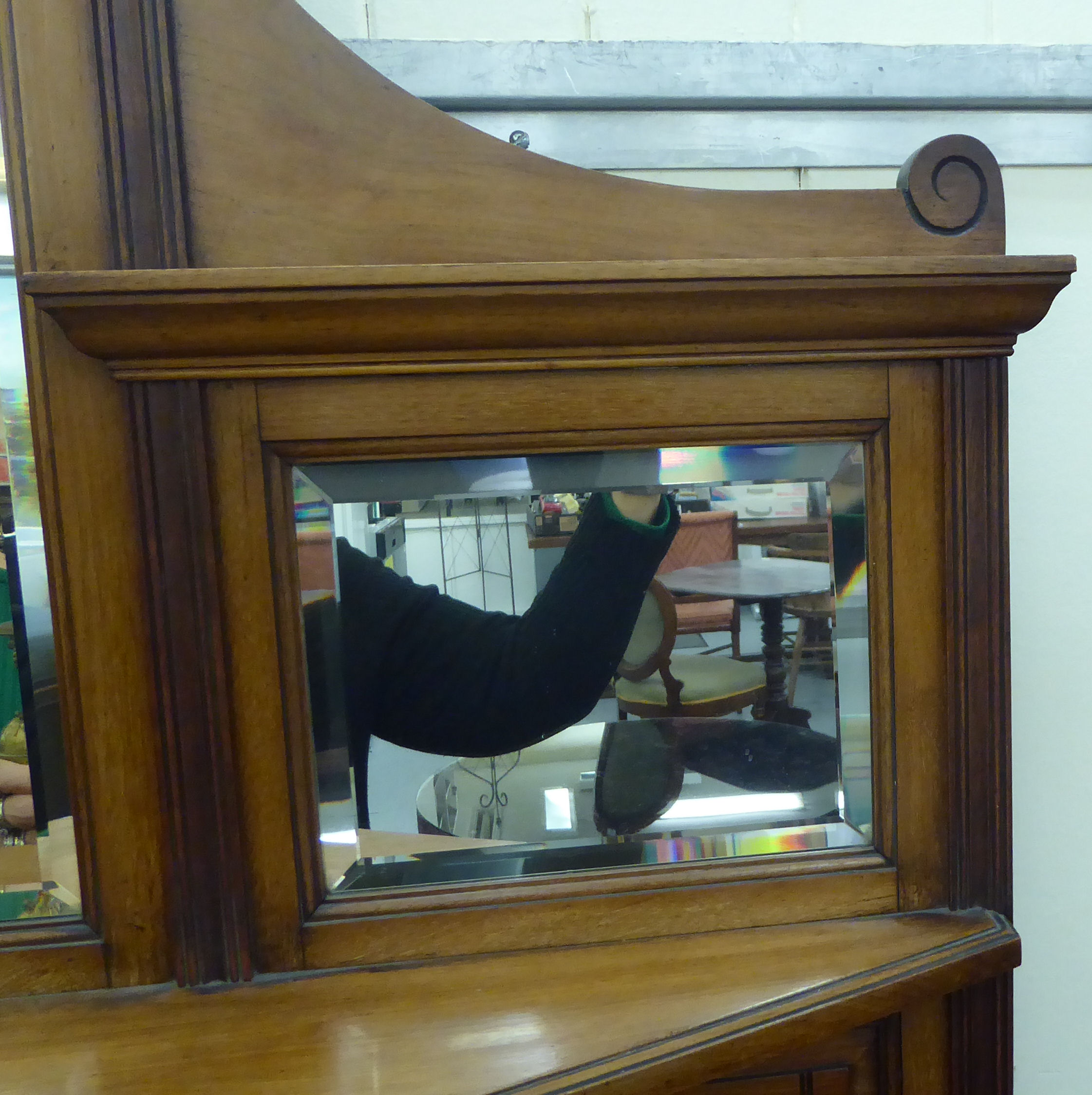 An Edwardian carved satin mahogany sideboard with a bevelled mirror panelled upstand, - Image 3 of 3