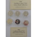Six silver proof Caribbean Royal visit commemorative coins OS10