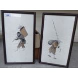 20thC Chinese School - two embroidered pictures of elderly workmen 7.