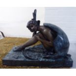 A 20thC Art Deco design cast and patinated bronze sculpture, a female figure emerging from a shell,