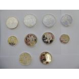 Ten silver proof commemorative coins: to include a 1995 5 ecu OS10