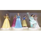Six Royal Doulton china Disney Princess figures: to include 'Snow White' DP5 7''h OS4