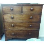 A mid 19thC string inlaid mahogany dressing chest with two short/three long graduated drawers,