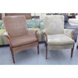Two similar Parker Knoll stained beech showwood framed and fabric upholstered chairs,