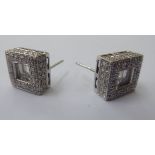 A pair of white gold square box pave set floating diamond earrings 11