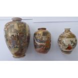 Three early 20thC Japanese Satsuma earthenware miniature vases variously decorated 2.5''-3.