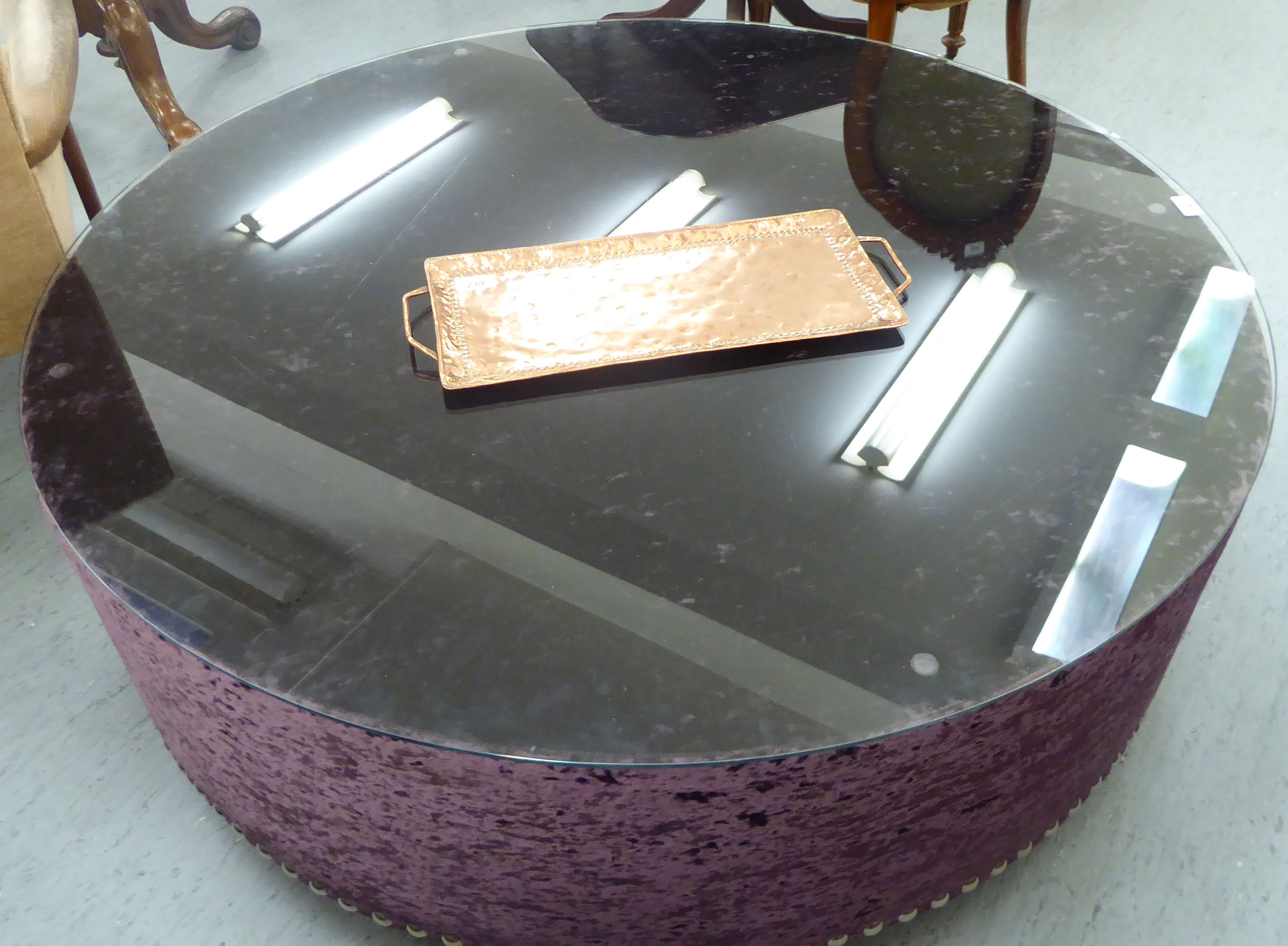 A crushed velvet covered coffee table 16''h 47''dia CA - Image 2 of 2