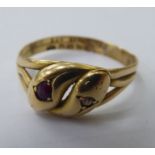 An 18ct gold entwined snake ring,