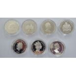 Six silver proof commemorative coins: to include a 1995 ten dollar OS10