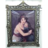 A 20thC coloured print - 'Elizabeth Vigee le Brun with her daughter' 11'' x 14'' in an antique