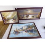 Three similar works by Gordon Allen - quayside scenes oil on canvas bearing signatures largest