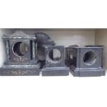 Six late 19thC black slate mantel clock cases of architectural form 8''-13''h CS