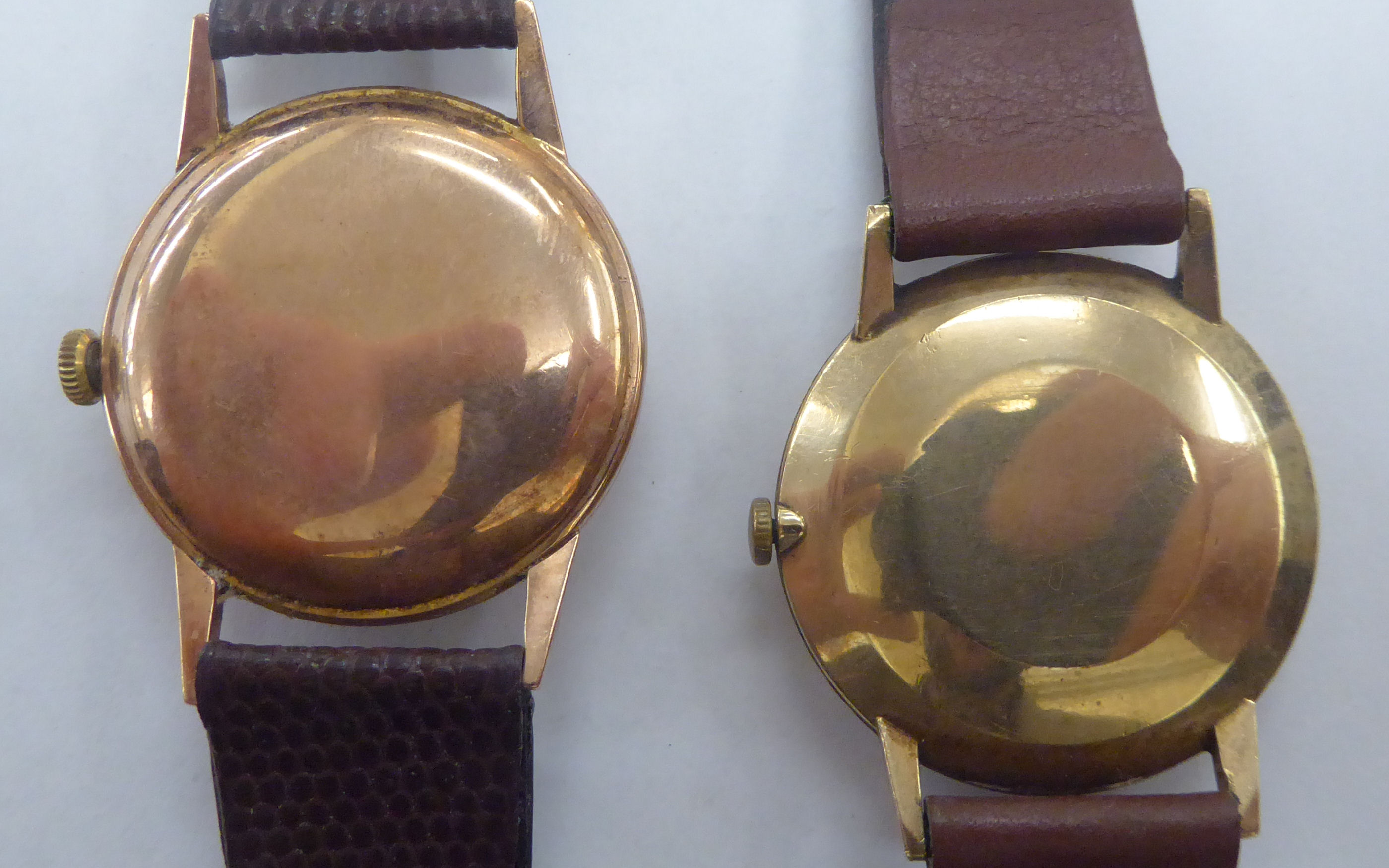 Two gold coloured metal cased wristwatches, faced by Arabic and baton dials, - Image 3 of 3