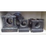Six late 19thC black slate mantle clock cases of architectural form 8''-13''h OS1
