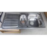 An 1810 (unused) stainless steel sink unit with a subsidiary waste bowl and associated waste