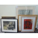 Five framed pictures: to include Barbara Freeman - an abstract study mixed marks 8'' x 11'' SL