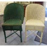 Two similar painted Lloyd Loom style bedroom chairs,