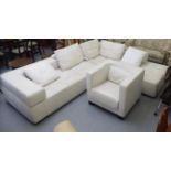 An Italian made stitched white hide upholstered horseshoe design armchair,