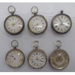 Six silver cased pocket watches,