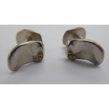 A pair of 'designer' silver and white stone tablet link cufflinks 11