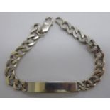 A silver coloured metal identity curb-link bracelet stamped 925 11