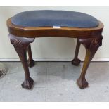 A 1930s Queen Anne inspired mahogany framed kidney shaped dressing table stool,
