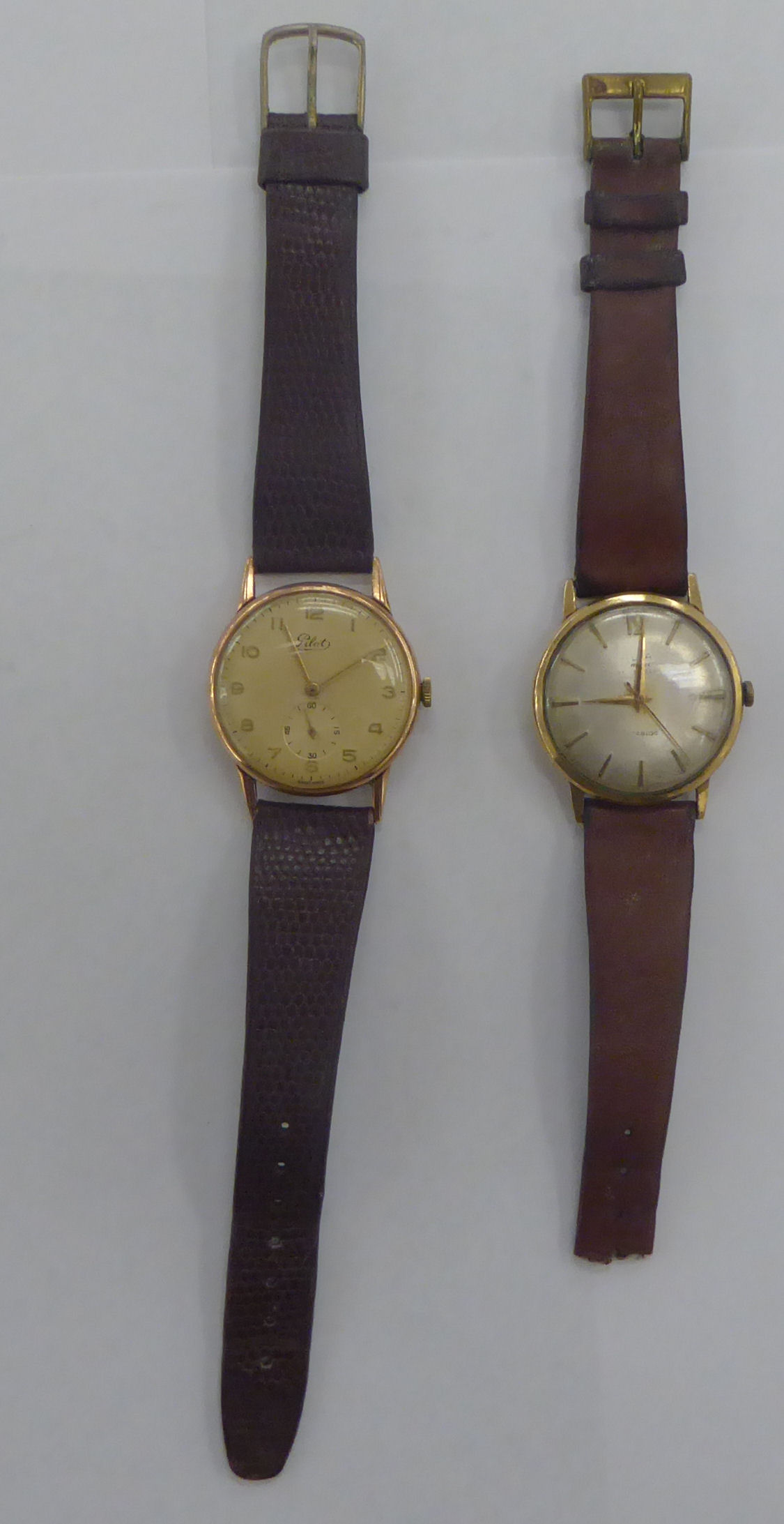 Two gold coloured metal cased wristwatches, faced by Arabic and baton dials, - Image 2 of 3