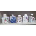 Five similar ceramic tea caddies of shouldered form,