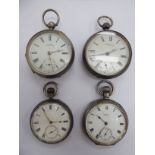 Four silver cased pocket watches,