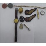 Collectables: to include an RAF badge; a steel cased American Lever wristwatch;