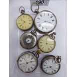 Six silver cased pocket watches,