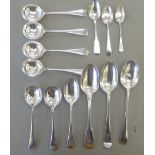 Silver flatware: to include a set of six Old English pattern soup spoons;