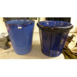 Two similar two-tone blue streaky glazed pottery planters 17.