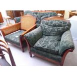 A modern mahogany framed three piece bergere suite,