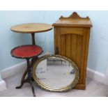 Small furniture: to include an Edwardian light oak bedside cabinet,