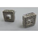 A pair of white gold square box pave set floating diamond earrings 11