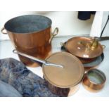 Five various of 20thC copper cooking pots and pans BSR