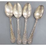 A set of four European Art Nouveau design silver tablespoons stamped Sterling 1902 OS10