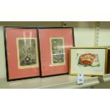Three framed prints: to include Katherine Roman - a still life study 7'' x 4'' bears a pencil