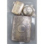 Silver and white metal collectables: to include a folding cigarette case indistinct Chester marks