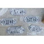 Five Art Deco design cast metal information signs 5.